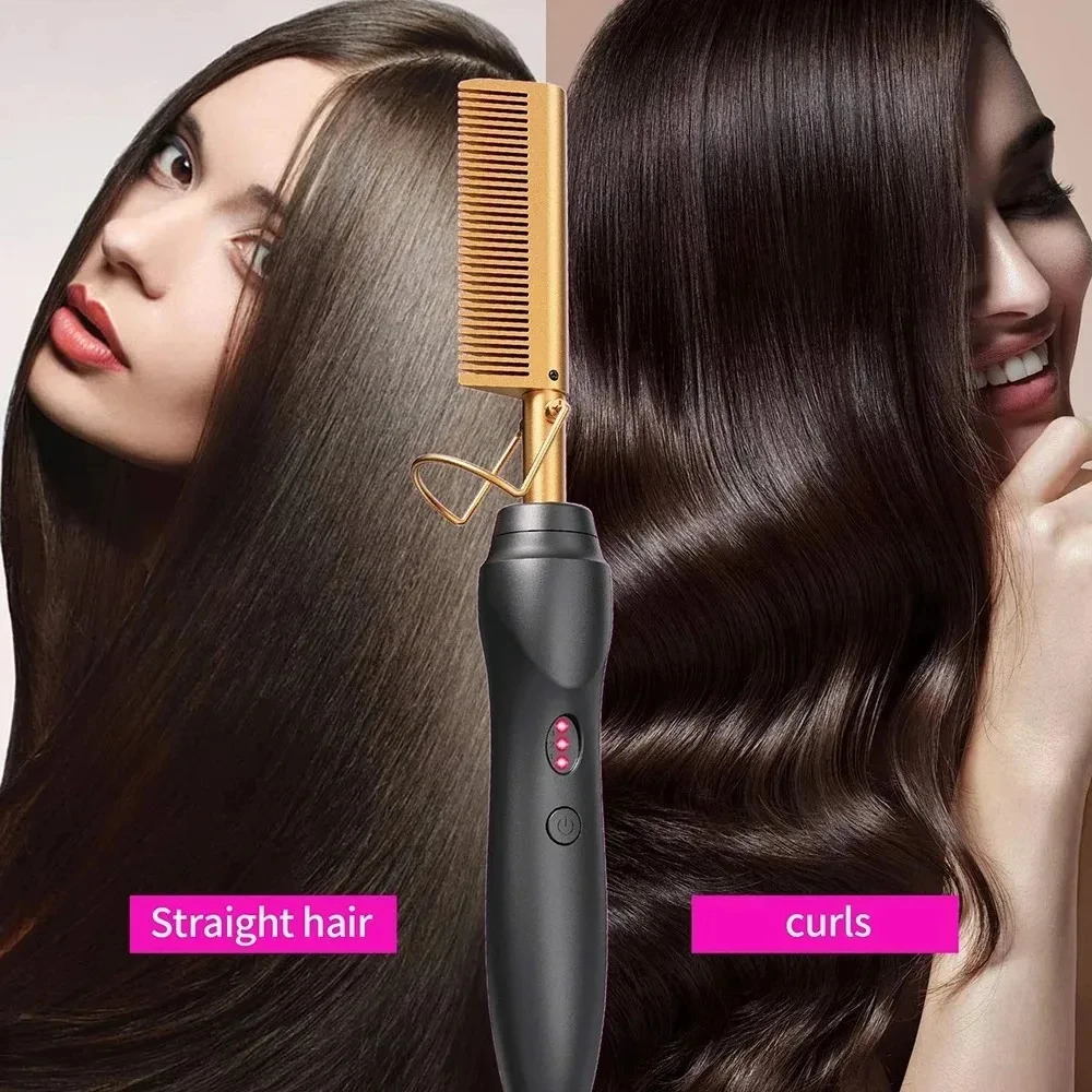 Pink Comb Electric Comb Heating Pressing Hair Straightening Iron for Hair Beard Wigs Wet and Dry Hair Styling Tools 250324