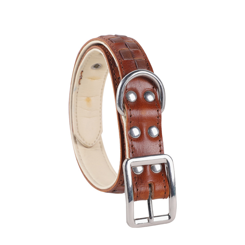 New customized fashion dog collar pet dog head layer cowhide sturdy and durable soft does not hurt the hair