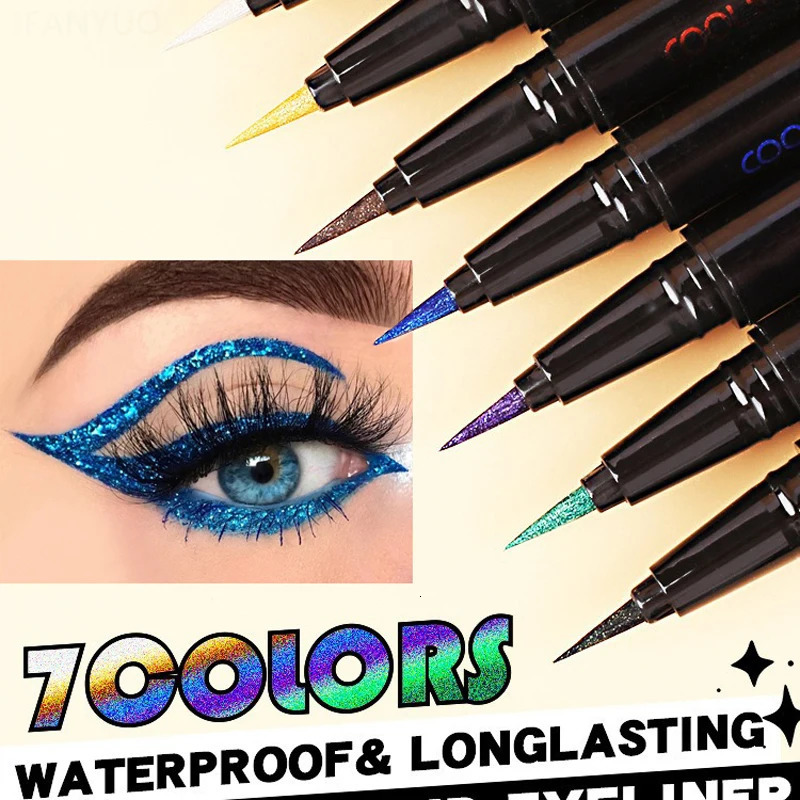 7Colors Glitter Eyeliner Long Lasting Eyeshadow Eyeliner Waterproof Liquid Eyeliner Non-smudge Holiday Parties Makeup Cosmetics 250324