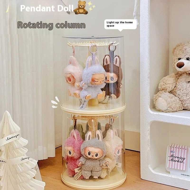 Decorations For Labubu Dolpendant Display Box Rotating Transparent Labubu Doll Handmade Storage Display Stand Decorat OrnamentsC250325