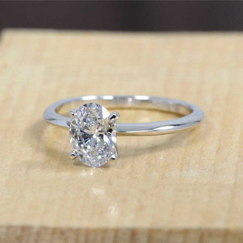 Jewelry Fashion Simple Design Real Gold Ring 1.0 Carat Oval Shape Lab Grown Diamond Engagement Ring For Women 14K White Gold