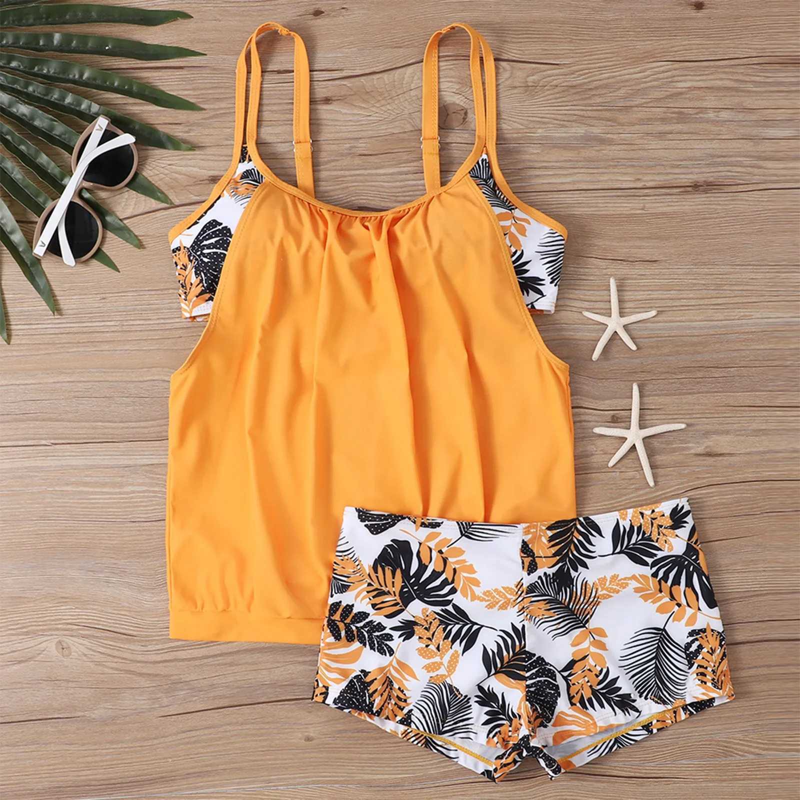 Womens sexy slim fit printed sling split boxing shorts bikini plus swimsuit two-piece comfortable and beautiful Roupas FininaXJ250324