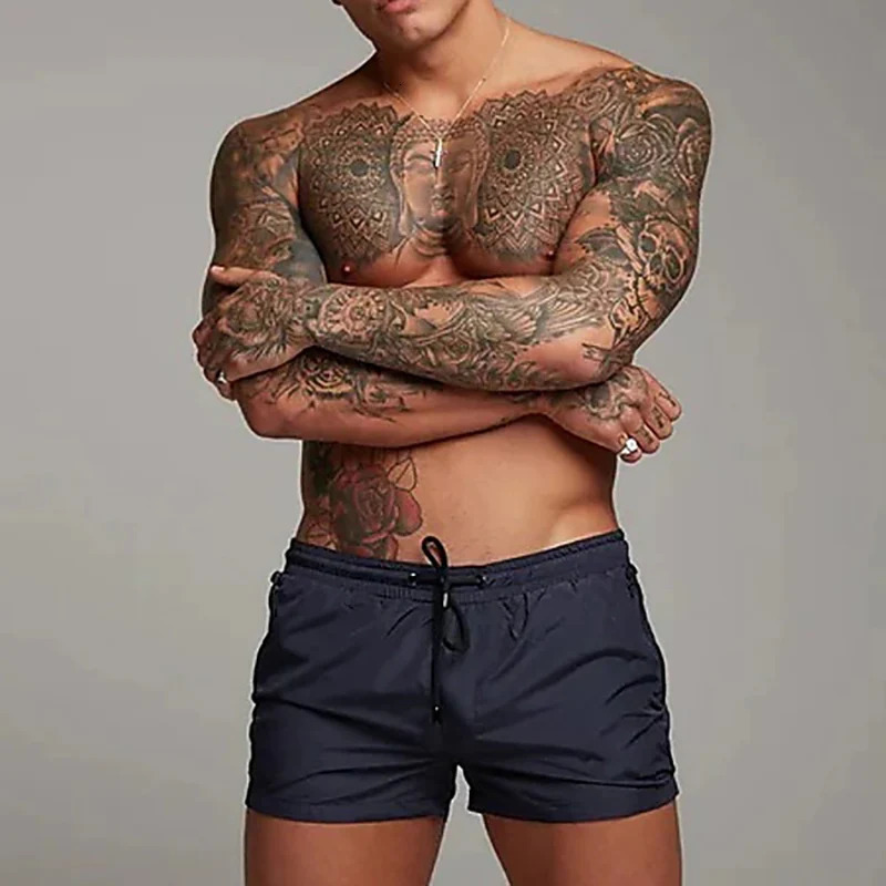 Mens swimming relay net with zipper pocket lined summer beach board shorts quick drying swimsuit 250321