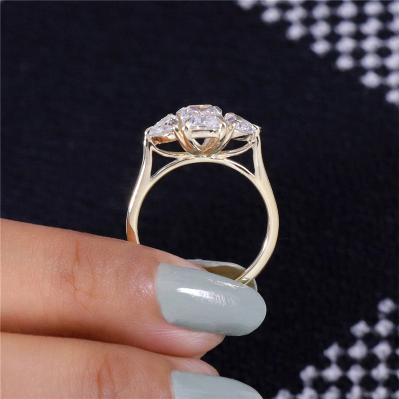 Jewelry 1.0 Carat Radiant Cut Lab Diamond Engagement Ring For Women 14K Real Gold Two Heart Wedding Womens Gold Ring Fashion Design HPHT Diamond