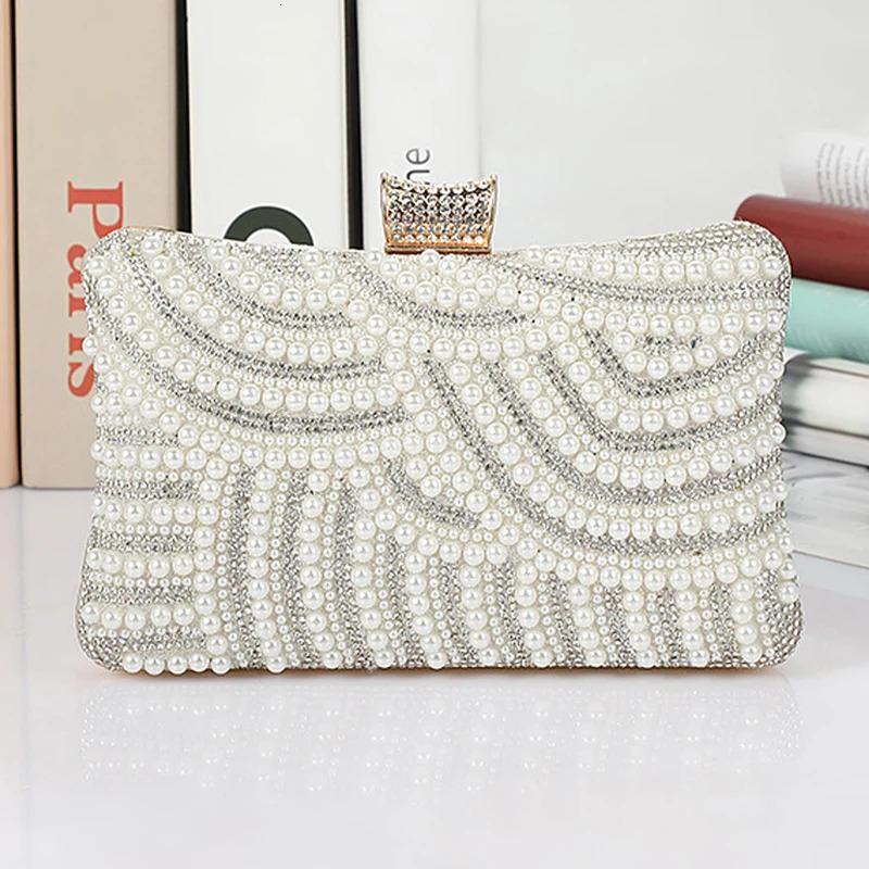 Pearl Diamond Womens Handbag Long Chain Fashion Bridal Wedding Party Day Clutch Bag Evening Bag 250320