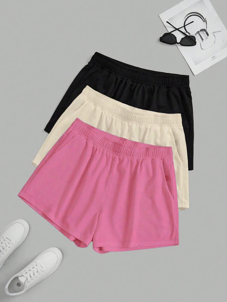 Womens elastic waist cycling shorts 3piece running exercise yoga summer polyester fiber 250324