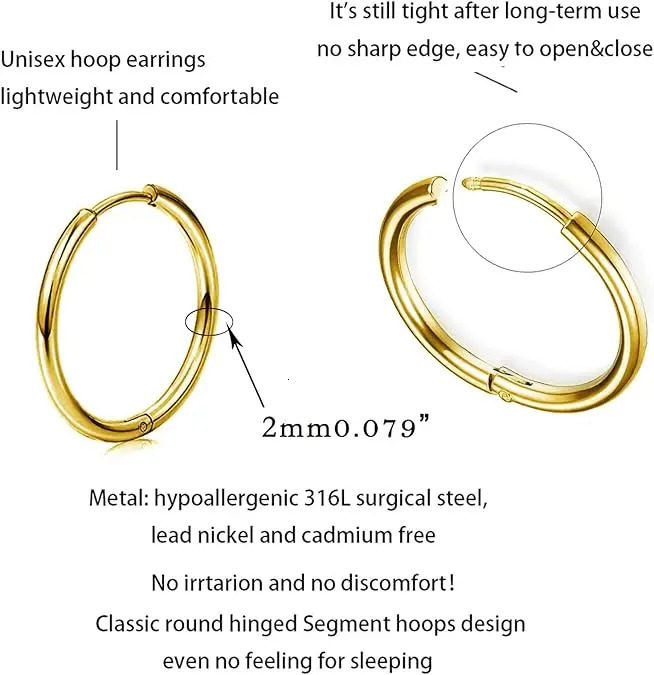 681012mm Stainless Steel Huggie Hoop Earrings Set Stackable 18K Gold Plated Nose Ear Cartilage Piercing Tiny Hoops Sleeper 250313