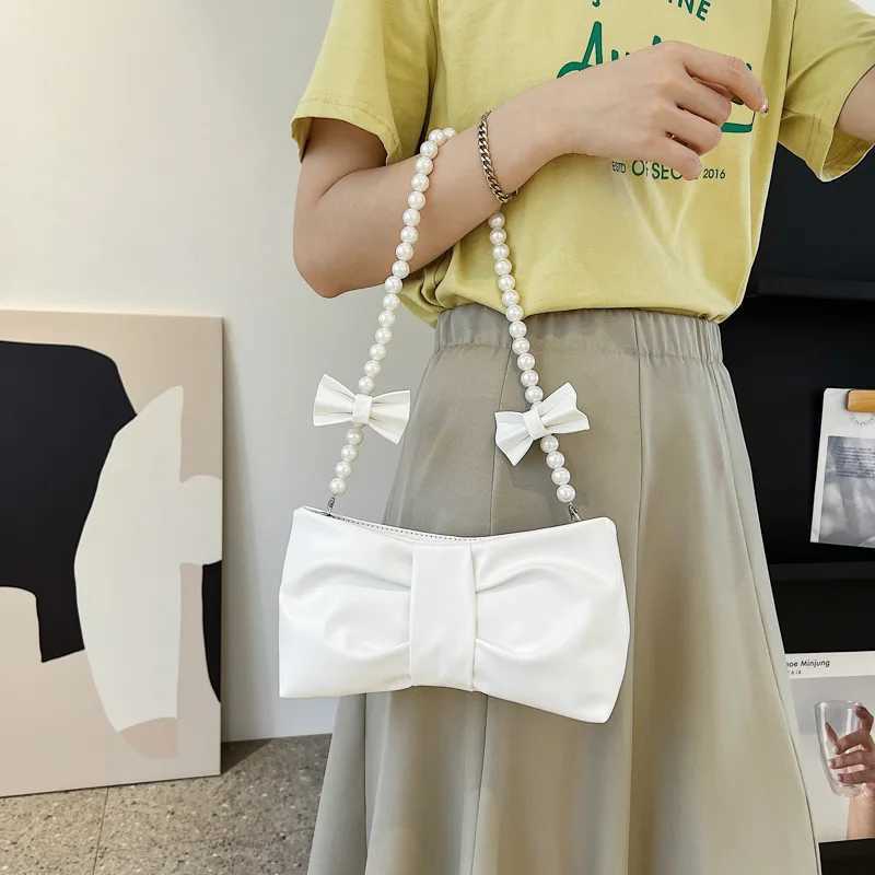Fashion butterfly pleated shoulder armrest bag pearl chain messenger bag Z250324