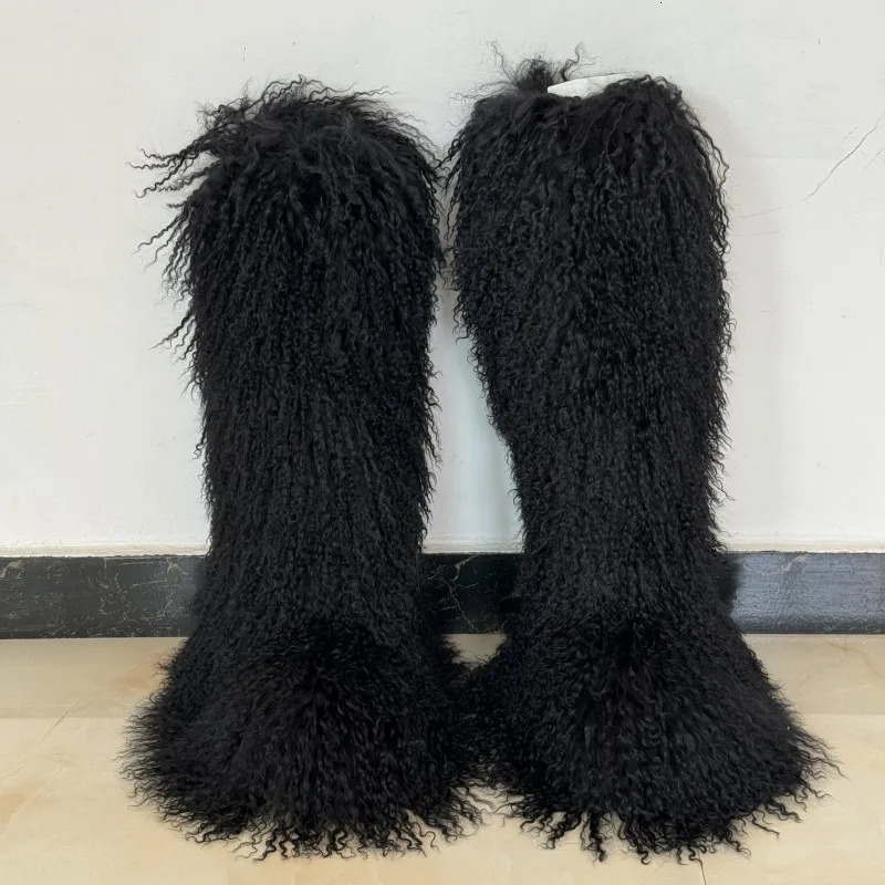 Womens Long Mongolian Fur Boots Winter Warm Thick Sole High Fluffy Overtheknee Fashion Outdoor Snow Boot 250317