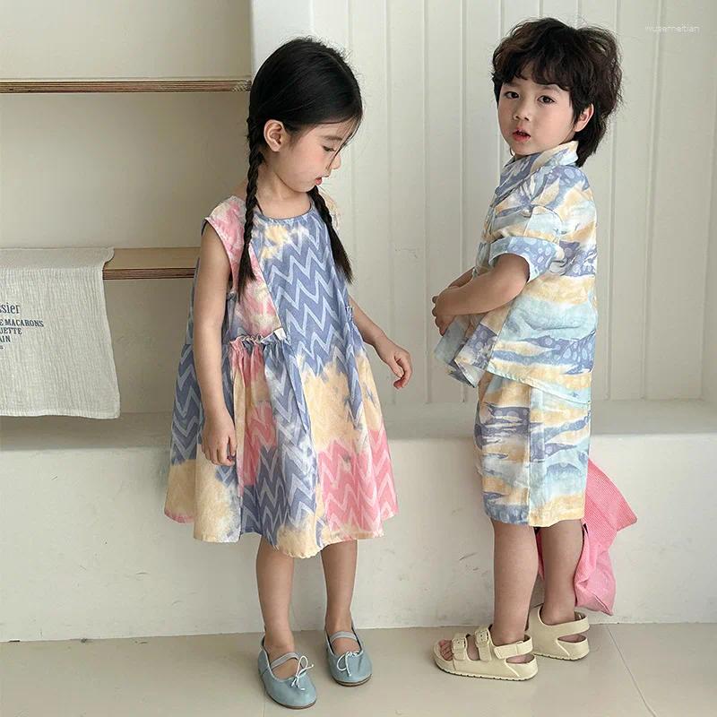 Clothing Sets MILANCEL Brother And Sister Outfit Childrens Summer Shirt Set 1-8Y Boys Beach Clothes Loose Casual 2Pcs Suit Girls Vest S2548
