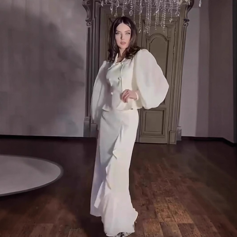 2025 Spring Elegant Hot Diamond Design Sleeve Long Skirt Set