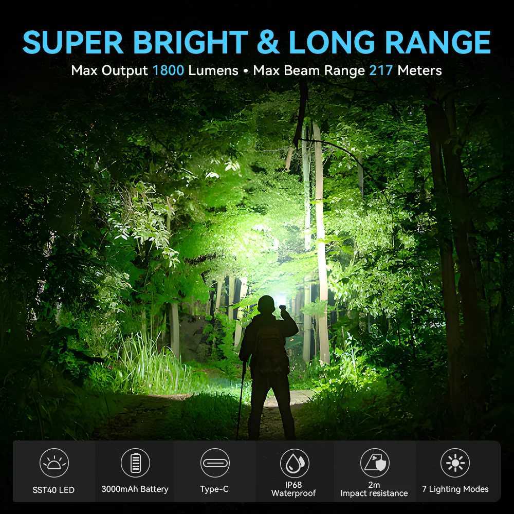 Sofirn SC18 1800lm EDC flash USB C charging SST40 LED 18650 flashlight TIR optical lens light with power indicator Z250325