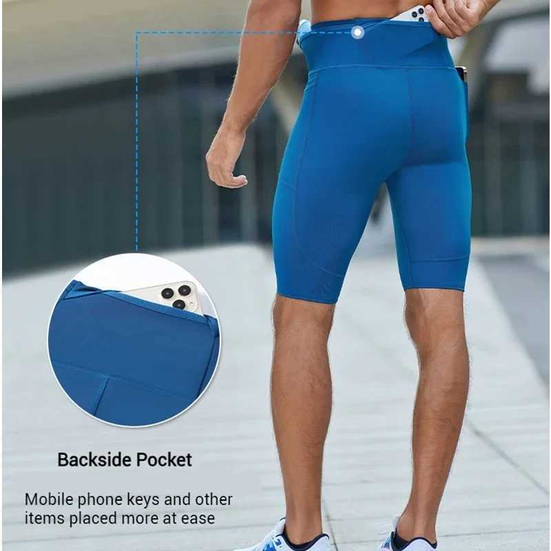 Compression pants marathon running tight fitting mens fast drying training basketball jogging fitness gym sports shorts with pockets W250324