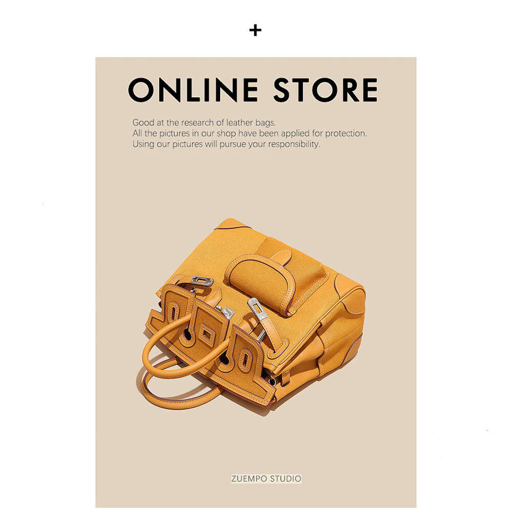 Women's Bags Small niche design cargo bag women's canvas patchwork color genuine leather 25cm handle handbag