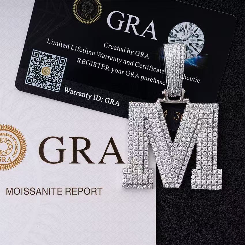 Rapper Style 925 Sterling Silver Chain Featuring Moissanite Encrusted Alphabets & Numbers - Exclusive Customization Available