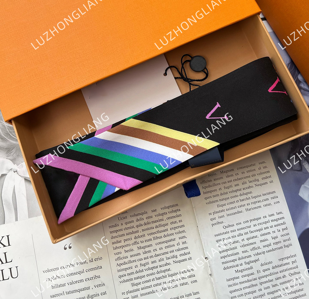 2025 New cherry blossom Designer Letter Style Color Striped Silk Scarf, ScarfS, Versatile Fashion Bag Strap, Hairband, Silk Fabric 66666666
