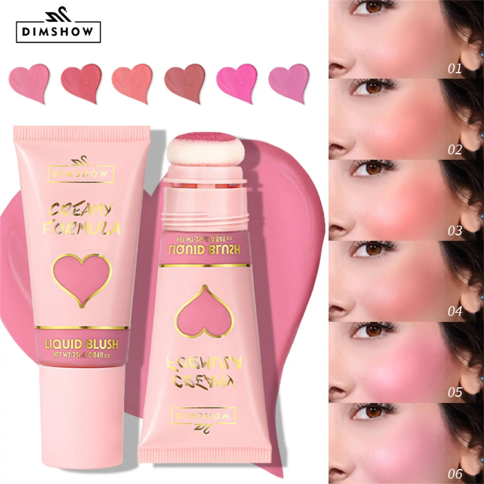 DIMSHOW 6 Color Head sponge head velvet skin sense lips and cheeks with low light moisturizing water and easy color blush 250324
