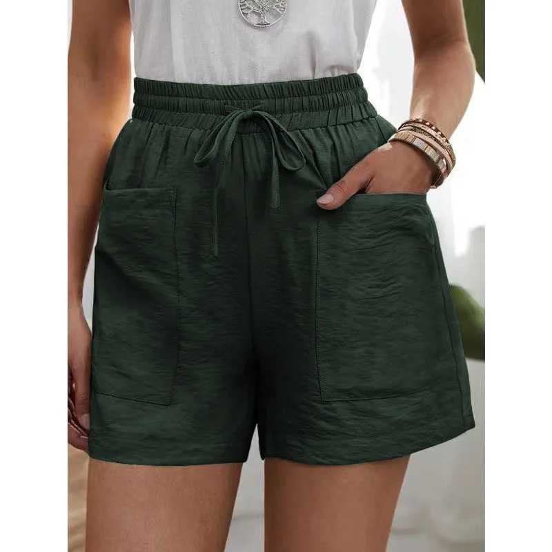 Linen womens summer shorts casual elastic waist white shorts solid basic loose wide leg linen womens high waist shorts W250324
