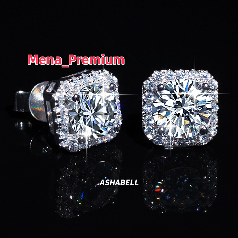 With GRA Certificate Luxury Square S925 Sterling Silver 1CT Vvs D Color Moissanite Earrings for Men and Women
