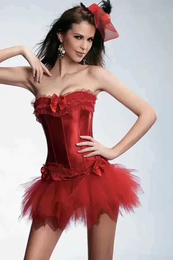 Womens plus size satin lace funny tight corset Tutu dress Halloween costume W250325