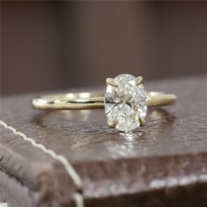 Jewelry Simple Style Design 1.0 Carat Oval Cut 4 Prong Set Lab Grown Diamond Solitaire Engagement Ring For Women 14K 18K Real Gold Wedding Ring