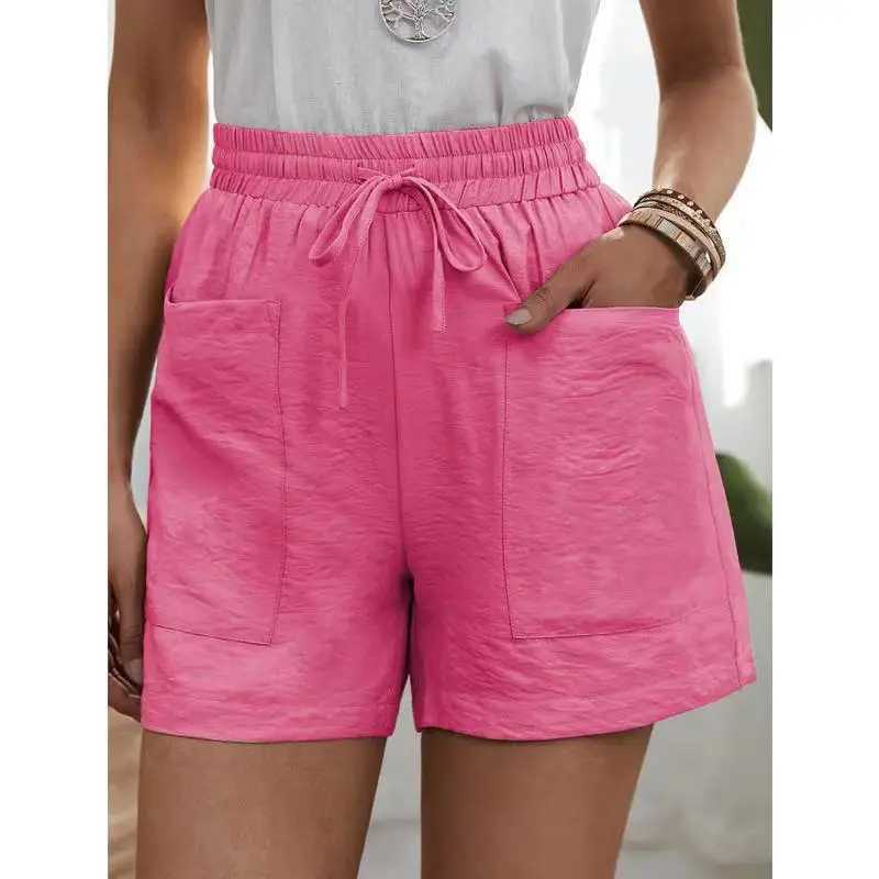 Linen womens summer shorts casual elastic waist white shorts solid basic loose wide leg linen womens high waist shorts W250324