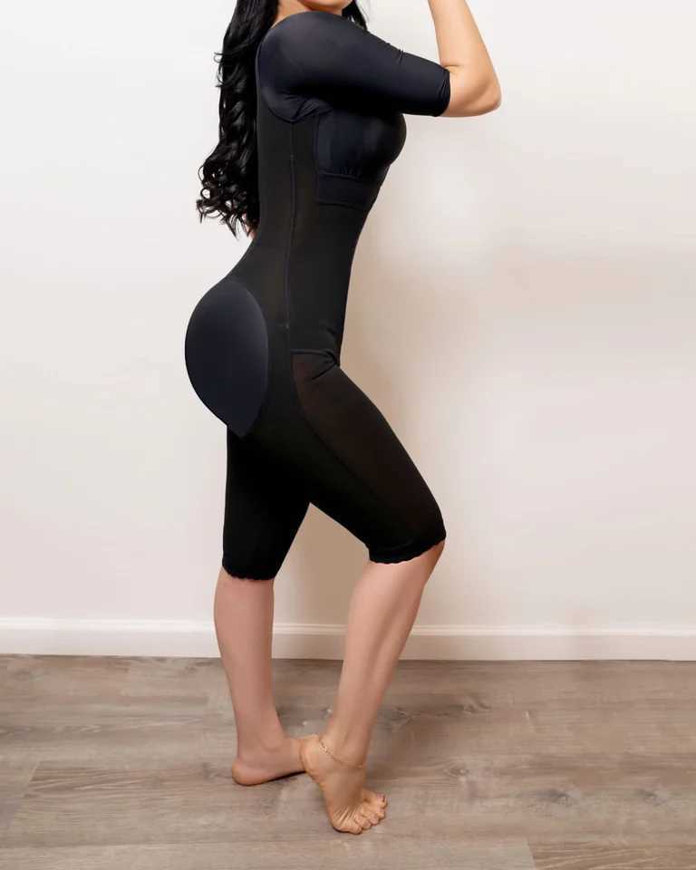 Fajas Colombians with short sleeves abdominal control buttocks lifting body shaping back skirt waist trainerXJ250325
