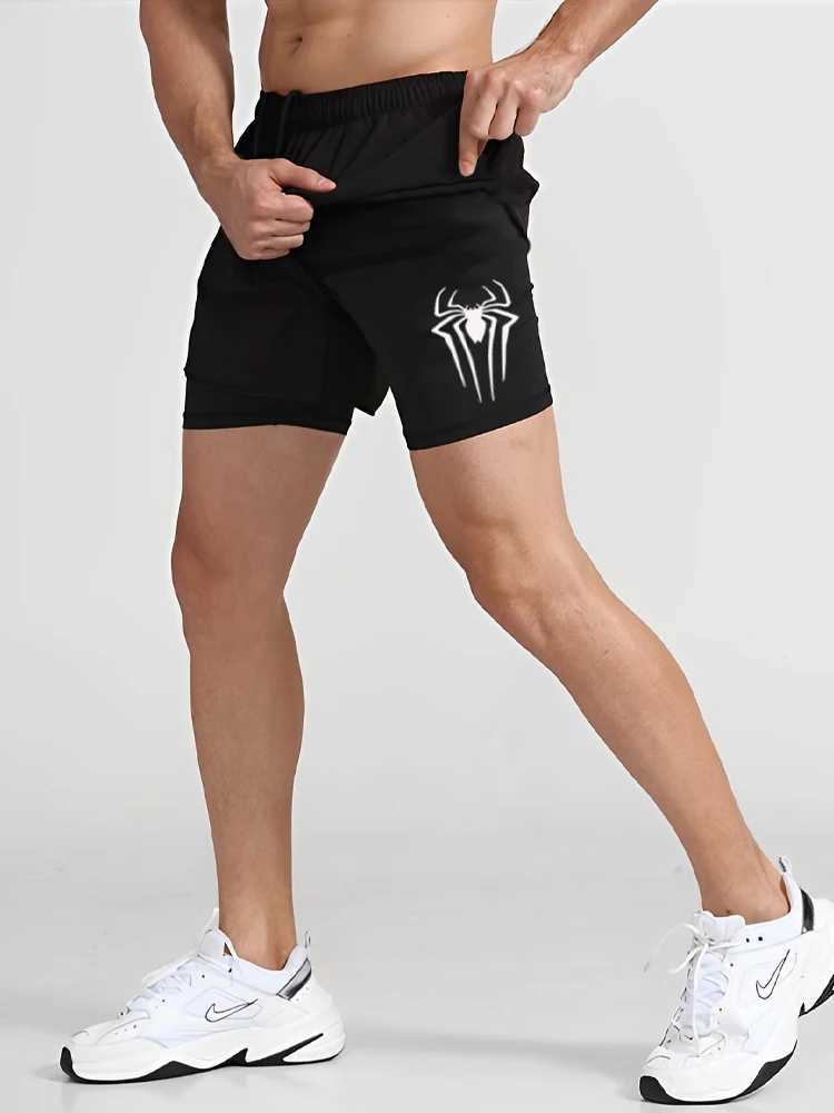2-inch mens gym shorts fitness quick drying sports performance shorts printed double-layer shorts summer running W250324