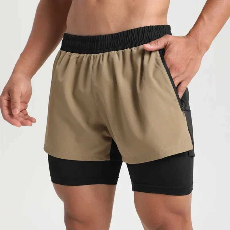 Mens 2-piece double-layer fast drying beach casual shorts for fitness jogging sports short marathon basketball running pants W250324