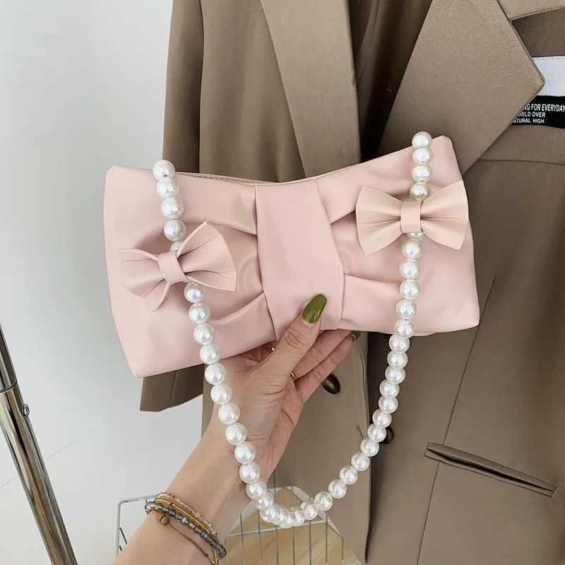 Fashion butterfly pleated shoulder armrest bag pearl chain messenger bag Z250324