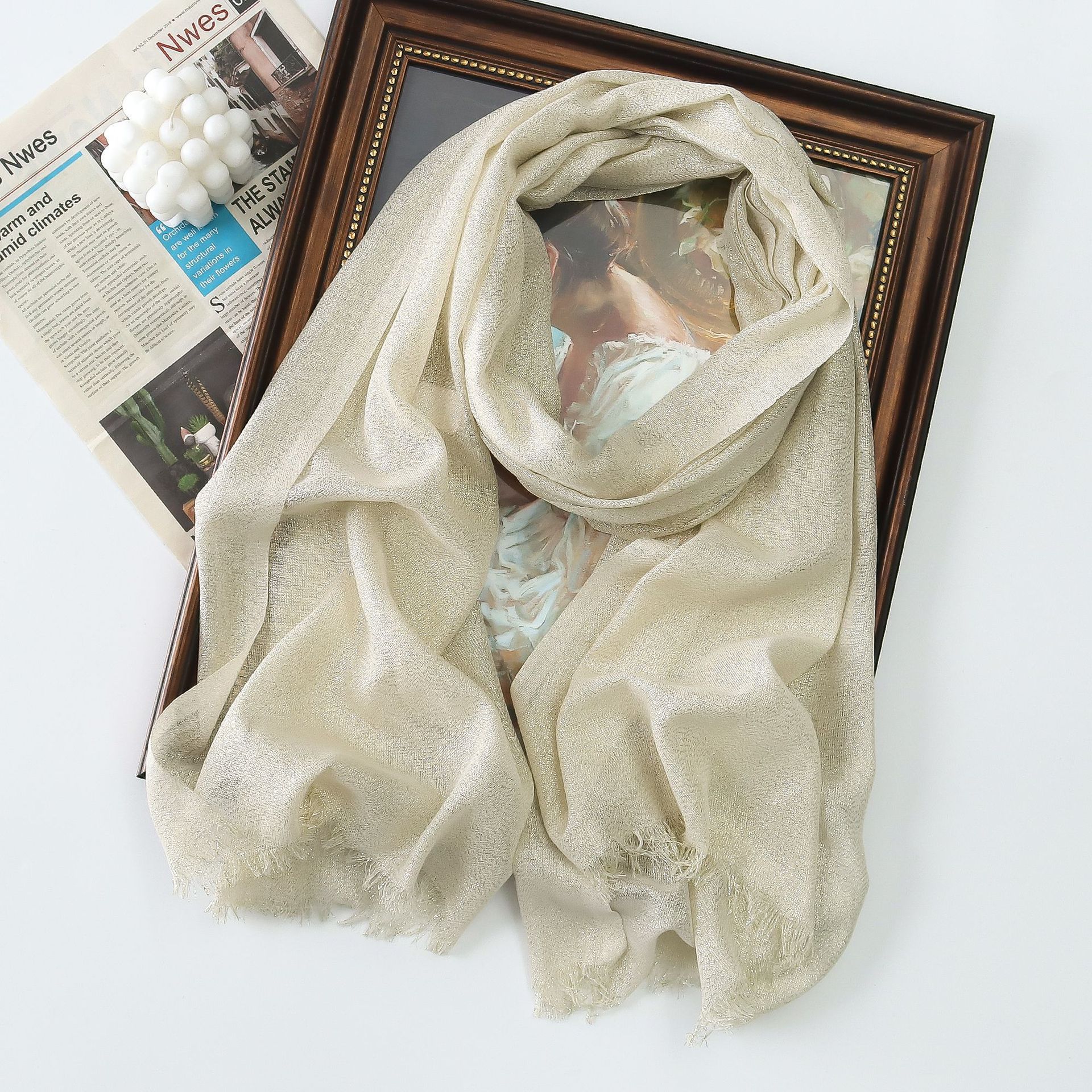 K219 Factory direct sales new spring and summer solid color long scarf rayon gold and silver silk bright silk scarf women's single color long