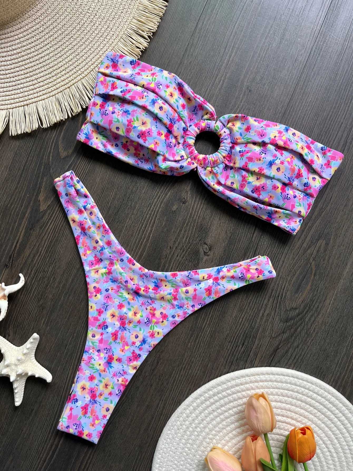 Sexy color printed Bandeau bikini Fa swimsuit womens swimsuit two-piece bikini swimsuit bathroom swimsuitXJ250324