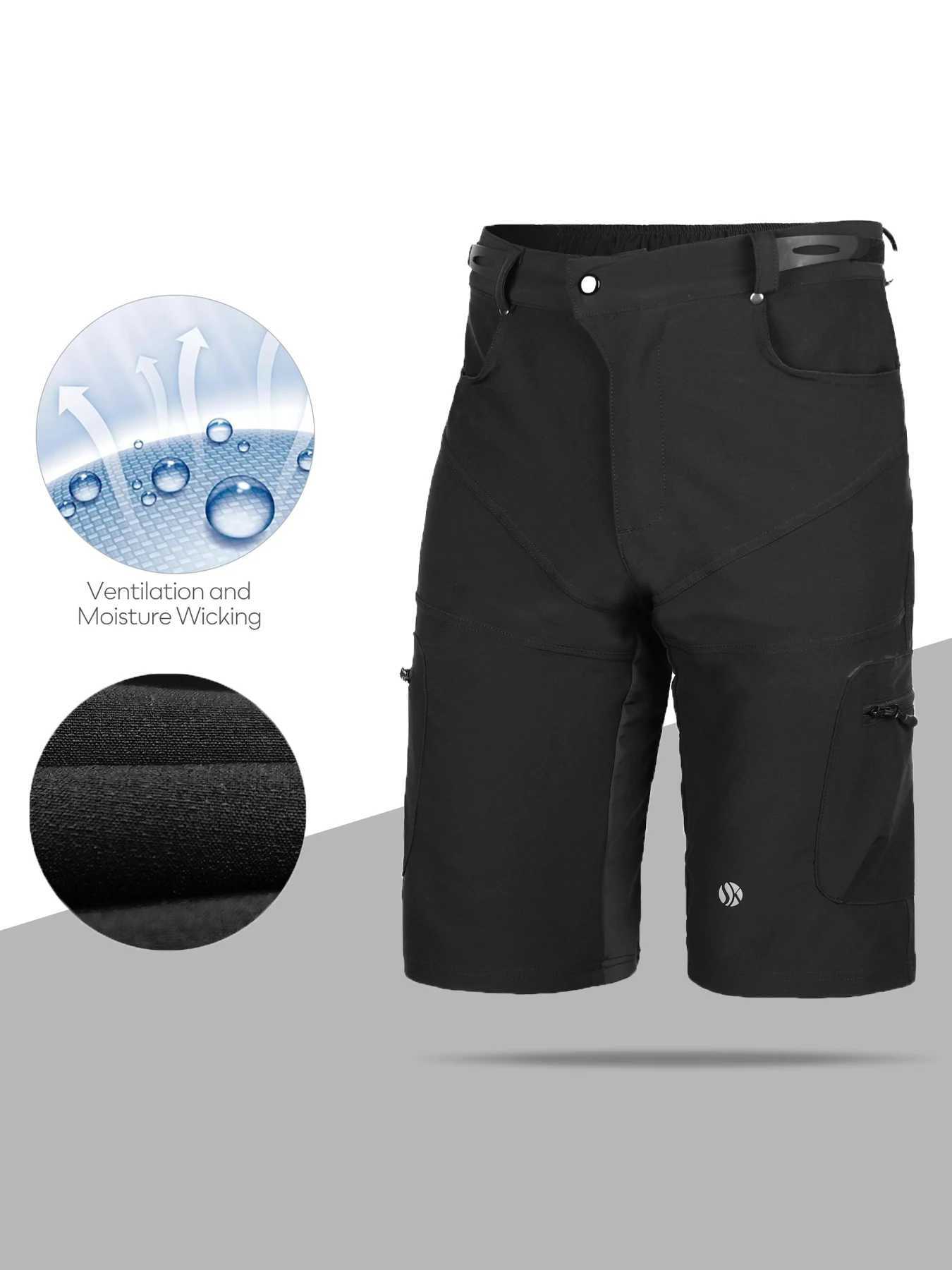 Gym shorts mens mountain bike shorts stretch MTB shorts for quick drying with zippered pockets suitable for running hiking camping W250324