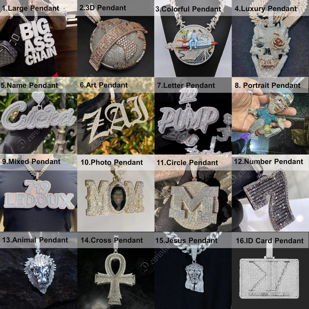 Hip Hop Jewelry Sterling Silver 925 Custom Necklace Letter Number Pendants VVS Baguette Moissanite Iced Out Pendant
