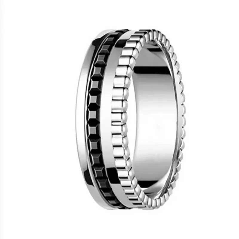 Elegant Silver Diamond Wedding Band - Luxury Engagement Ring Set with Black & White Diamond Accents for Women and Men