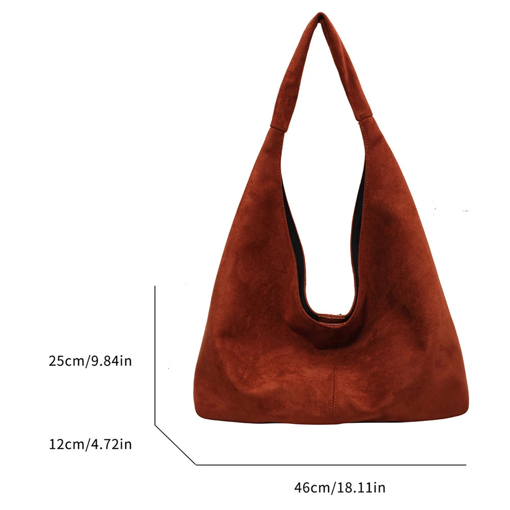 Women Suede Shoulder Bag Large Capacity Hobo Bag with Pocket Trendy Slouchy Bag for Work Travel Shopping 250324