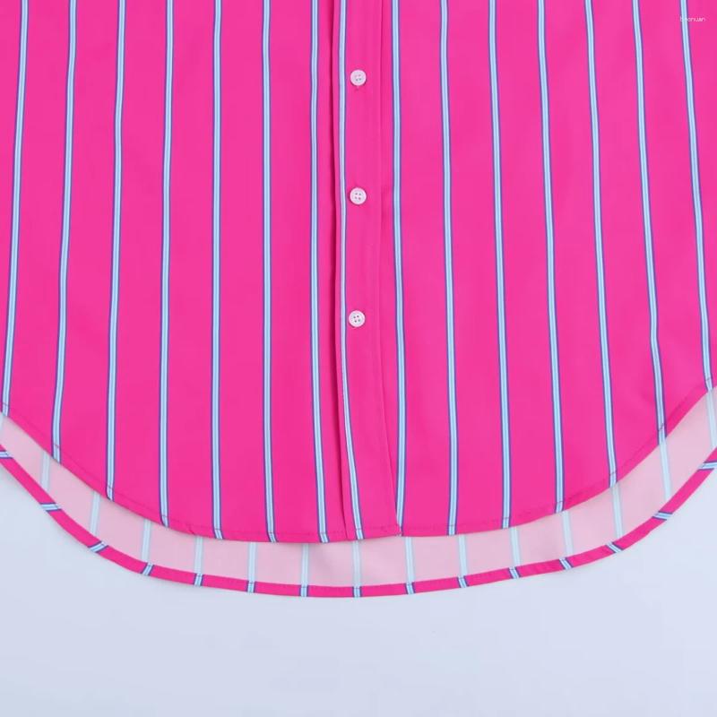 Womens Blouses ZBZA Oversized Striped Shirt Lapel Long Sleeve Single Breasted Front Pocket Top Spring And Summer Casual Chic