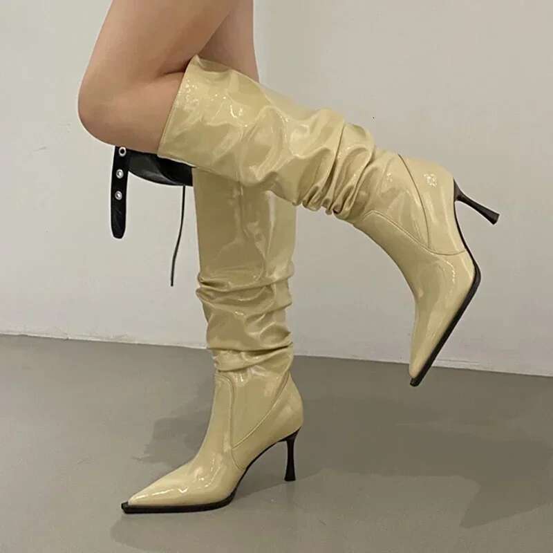 Women Leather Sexy High Heels Pointeed Toe Shoes Woman Trend Fashion Party Boots Pumps New Mujer Snow Botas