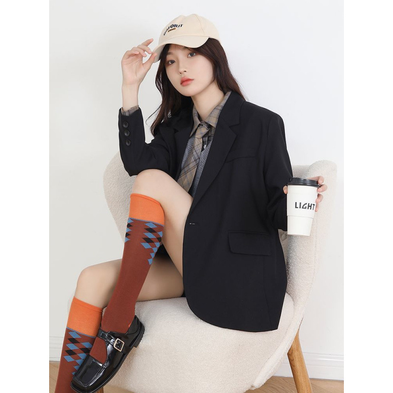 P331Women's Black Korean-Style Small Suit Jacket Versatile Casual Wear for Students
