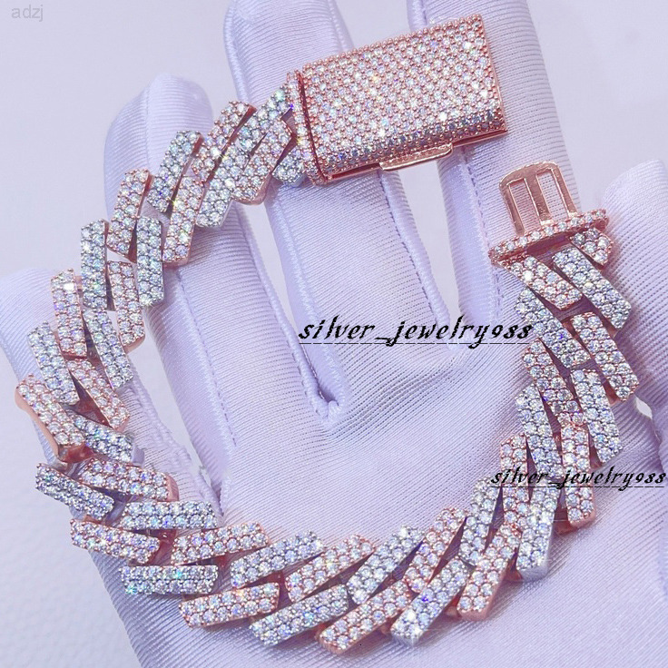 Iced Out Sterling Silver Moissanite Chain Luxurious 16mm Rose Gold Cuban Link Necklace for Ultimate Glamour