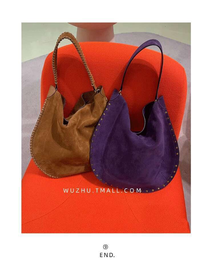 Women's Bags Small niche design rivet frosted purple cowhide large capacity tote bag, new versatile and fashionable single shoulder crossbody bag