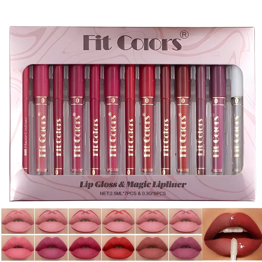 Lip Gloss Lip Liner Pencil Case 13PCSSet Matte Velvet Non-stick Cup Waterproof Sweatproof Longlasting Shiny Lip Glaze Makeups 250324