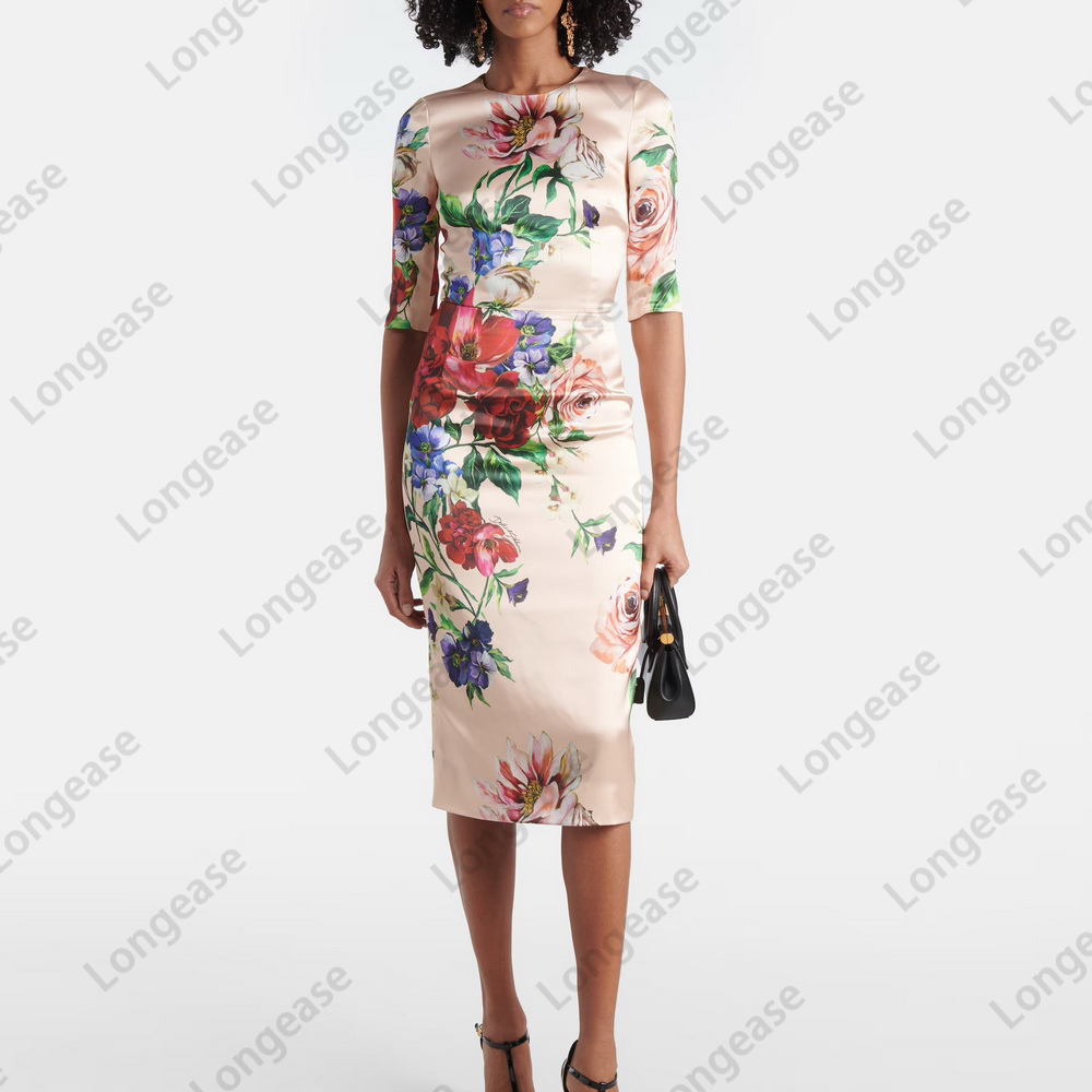 Dress birthday dresses summer dress designer dresses womens dress floral printed tight fitting crew neck half sleeve midi dress womens designer clothing dresses