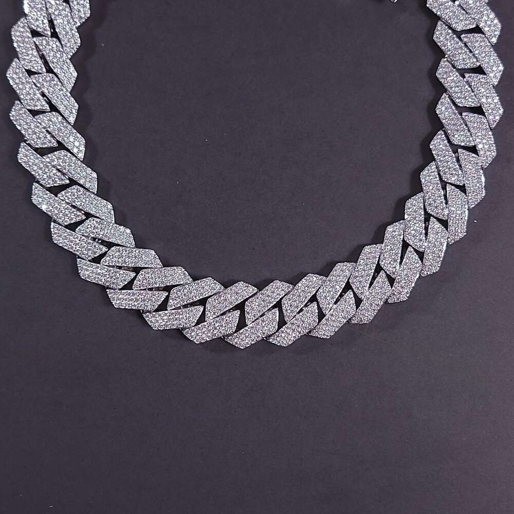 12mm 100% Handmade Setting 3 Row Vvs Moissanite Diamond Iced Out Cuban Link Chain 925 Sterling Silver Necklace