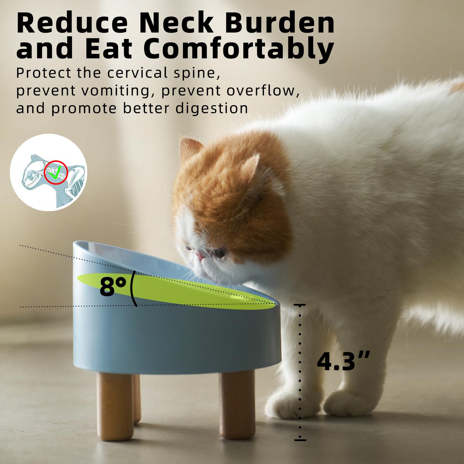 Raised Pet Feeding Dish for Cats and Dogs Lead-Free Ceramic Height Increasing Bowl with Anti-Slip Base