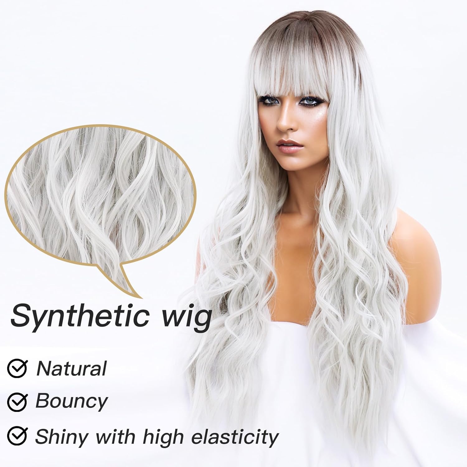 Long Sand Blonde Wig with Bangs Long Dirty Blonde Wavy Hair Wig for Women Wig Curly Synthetic Wigs for Girls Daily Party Use