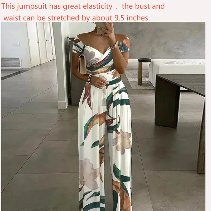 ly printed summer clothing French retro fashion jumpsuit wide leg straight pants Vneck elegant casual OL trendy womens 250324