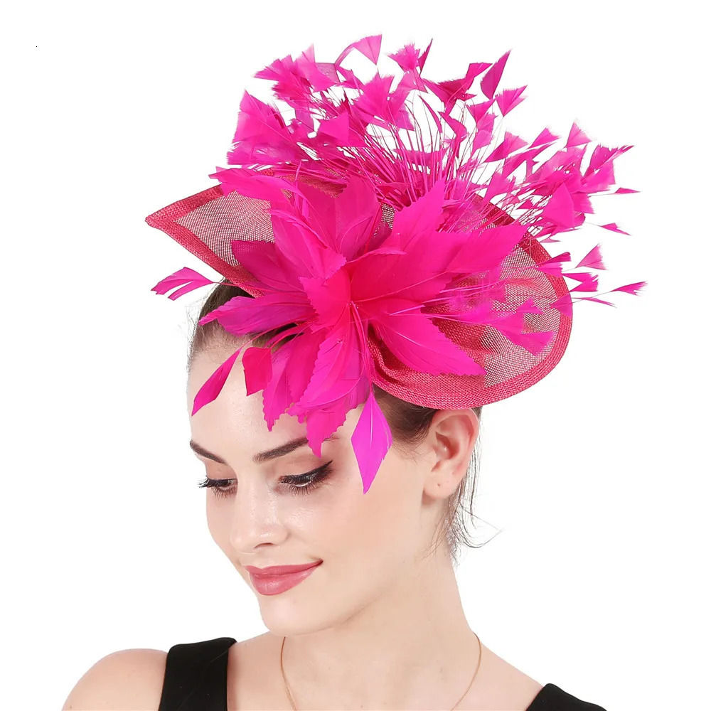 Pink Gorgeous Fascinator Hat With Clips Elegant Women Fancy Feathers Wedding Hats Bridal Hair Accessories Lady Millinery 250322