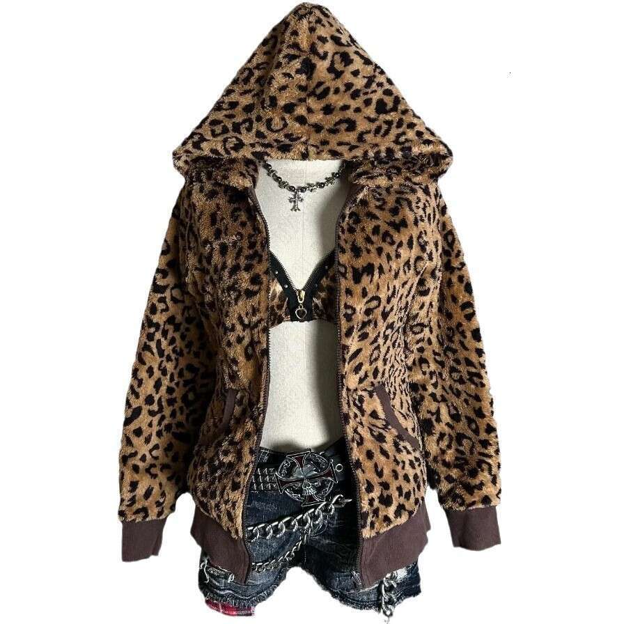 Fashion New Leopard print Coat Men's and Women's Warm Hooded Cardigan