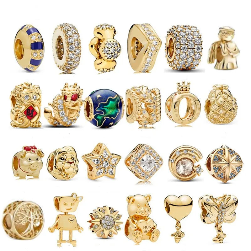 18k Golden Butterfly Bee, Sun, Chinese Loong,charms Bracelet Splicing Silver Charm Pendant Beads Exquisite DIY Jewelry for Bracelets Captivating Elegant Design